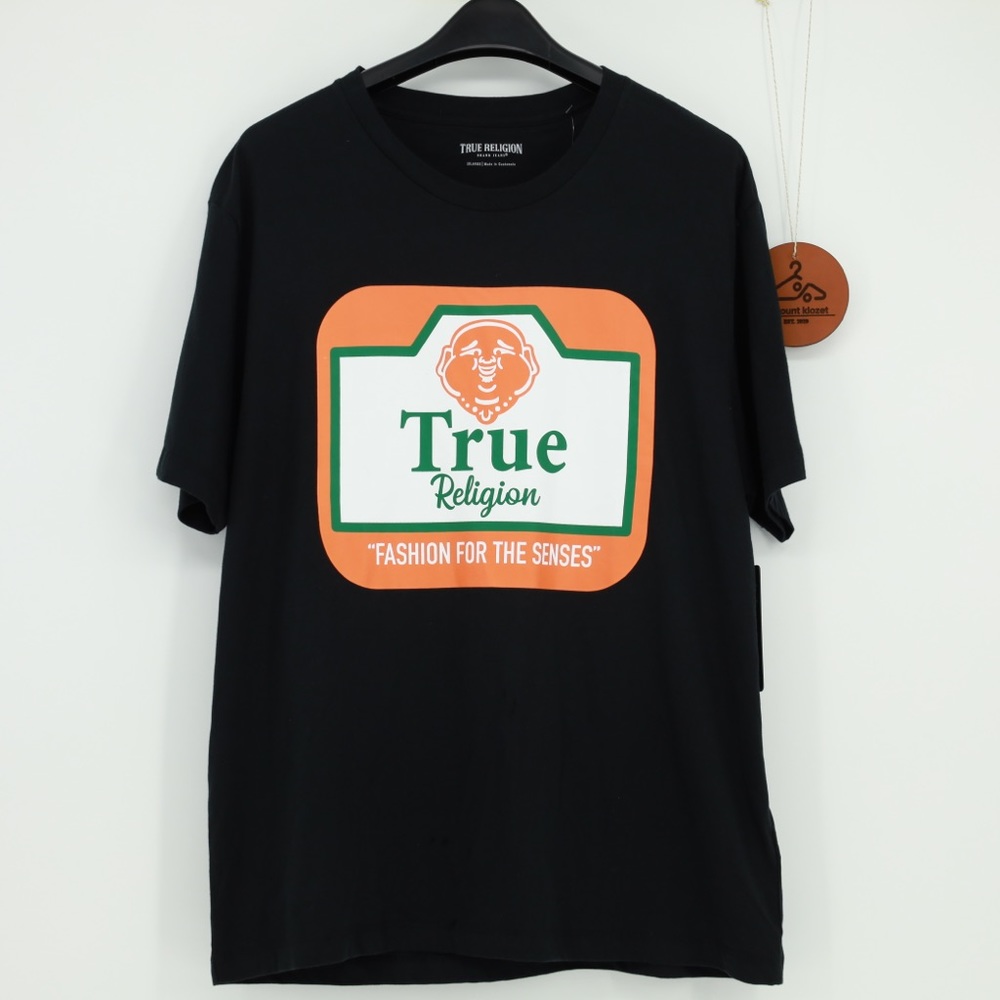 True Religion Buddha Rectangle Graphic Tee Shirt Black Mens Size XXL